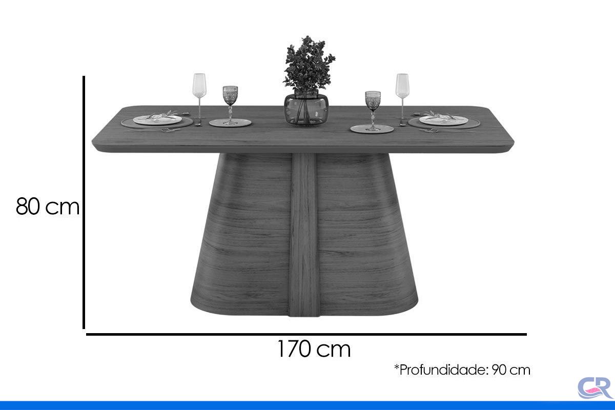 Sala Jantar Mesa Ryze c/Tampo MDF Curvo 170x90cm e 6 Cadeiras Julia - DJ Móveis
