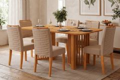 Sala Jantar Mesa Luma c/Tampo MDF Curvo 170x90cm e 6 Cadeiras Julia - DJ Móveis