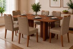 Sala Jantar Mesa Luma c/Tampo MDF Curvo 170x90cm e 6 Cadeiras Julia - DJ Móveis