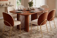 Sala Jantar Mesa Luma c/Tampo MDF Curvo 170x90cm e 6 Cadeiras Lizy - DJ Móveis