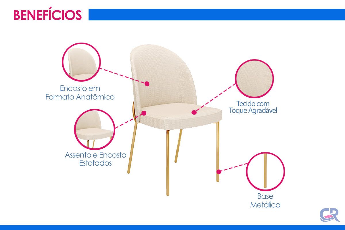 Sala Jantar Mesa Yara c/Tampo MDF Curvo 170x100cm e 6 Cadeiras Lizy - DJ Móveis