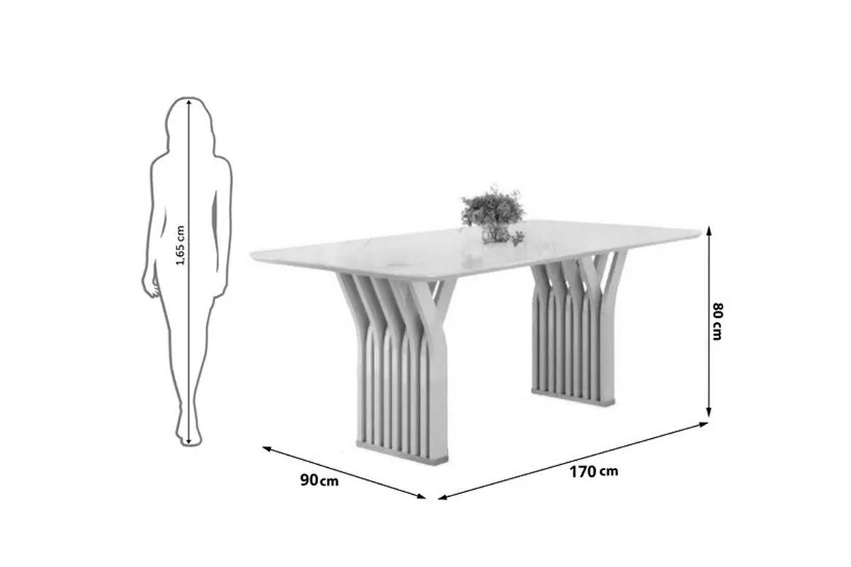 Sala Jantar Mesa Yara c/Tampo MDF Curvo 170x100cm e 6 Cadeiras Lizy - DJ Móveis