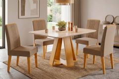 Sala Jantar Mesa Celeste c/Tampo Madeirado Curvo 120x90cm e 4 Cadeiras Lia - DJ Móveis