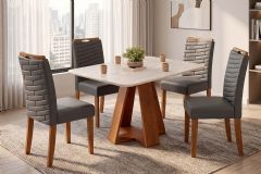 Sala Jantar Mesa Celeste c/Tampo MDF Curvo 120x90cm e 4 Cadeiras Julia - DJ Móveis