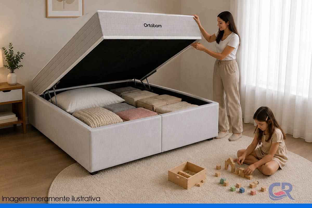 Cama Box Baú CRC +Colchão Molas Plenno Ortobom