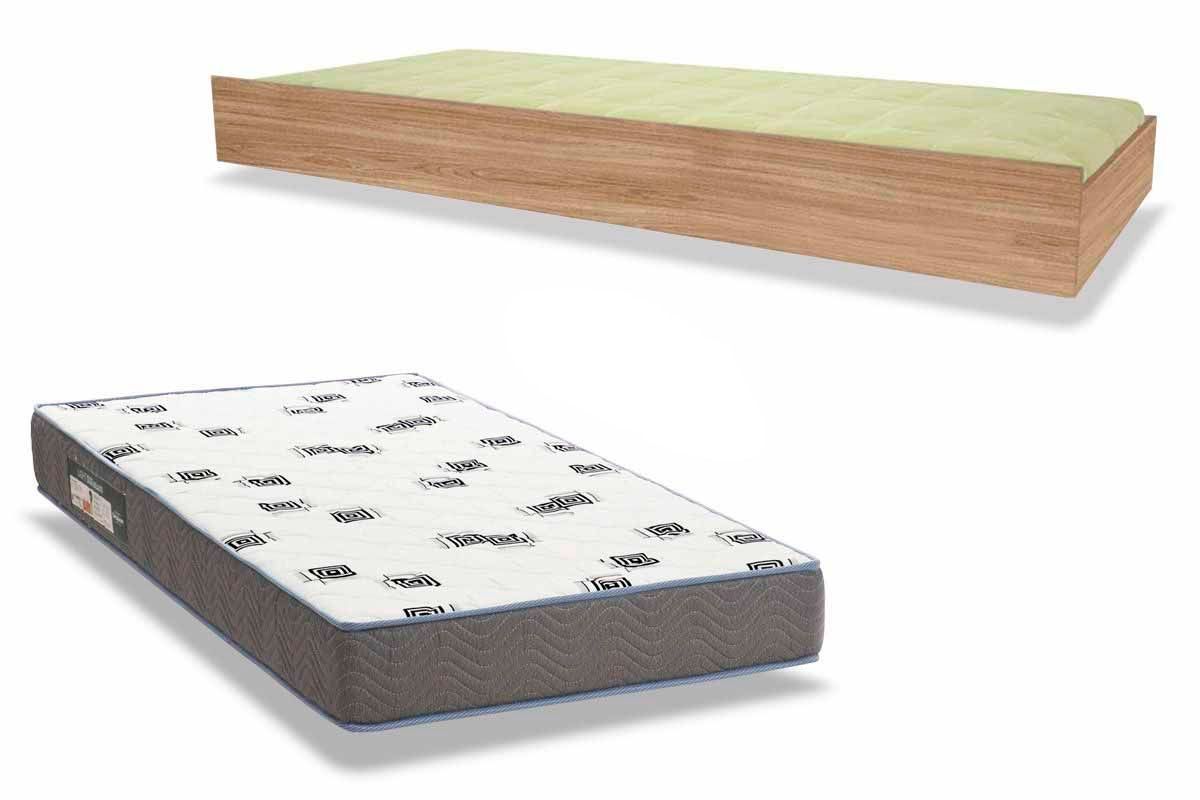 Colchão Solteiro D33 Ortobom + Cama Auxiliar Teen Aquarela