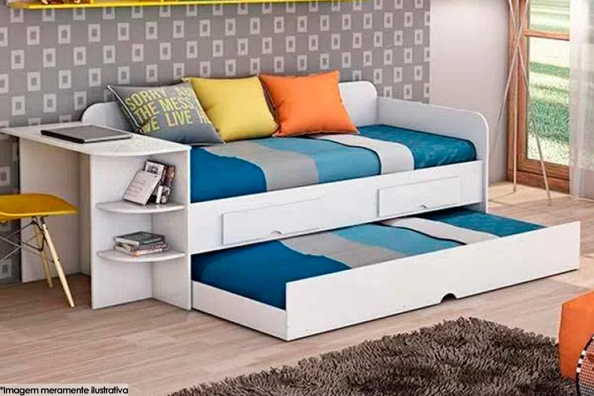 Sofá Cama Solteiro Helena c/2 Gavs e Auxiliar Permóbili