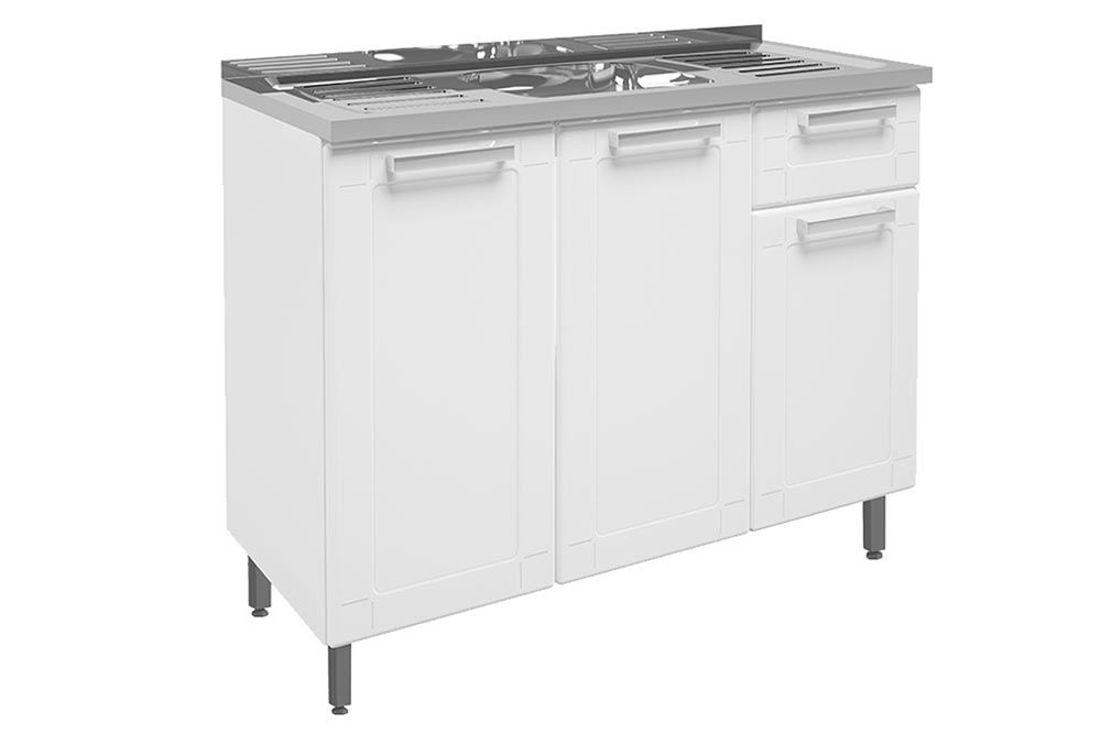 Balcão Cozinha Bertolini c/Pia Múltipla c/3 Portas e 1 Gaveta Branco/Preto