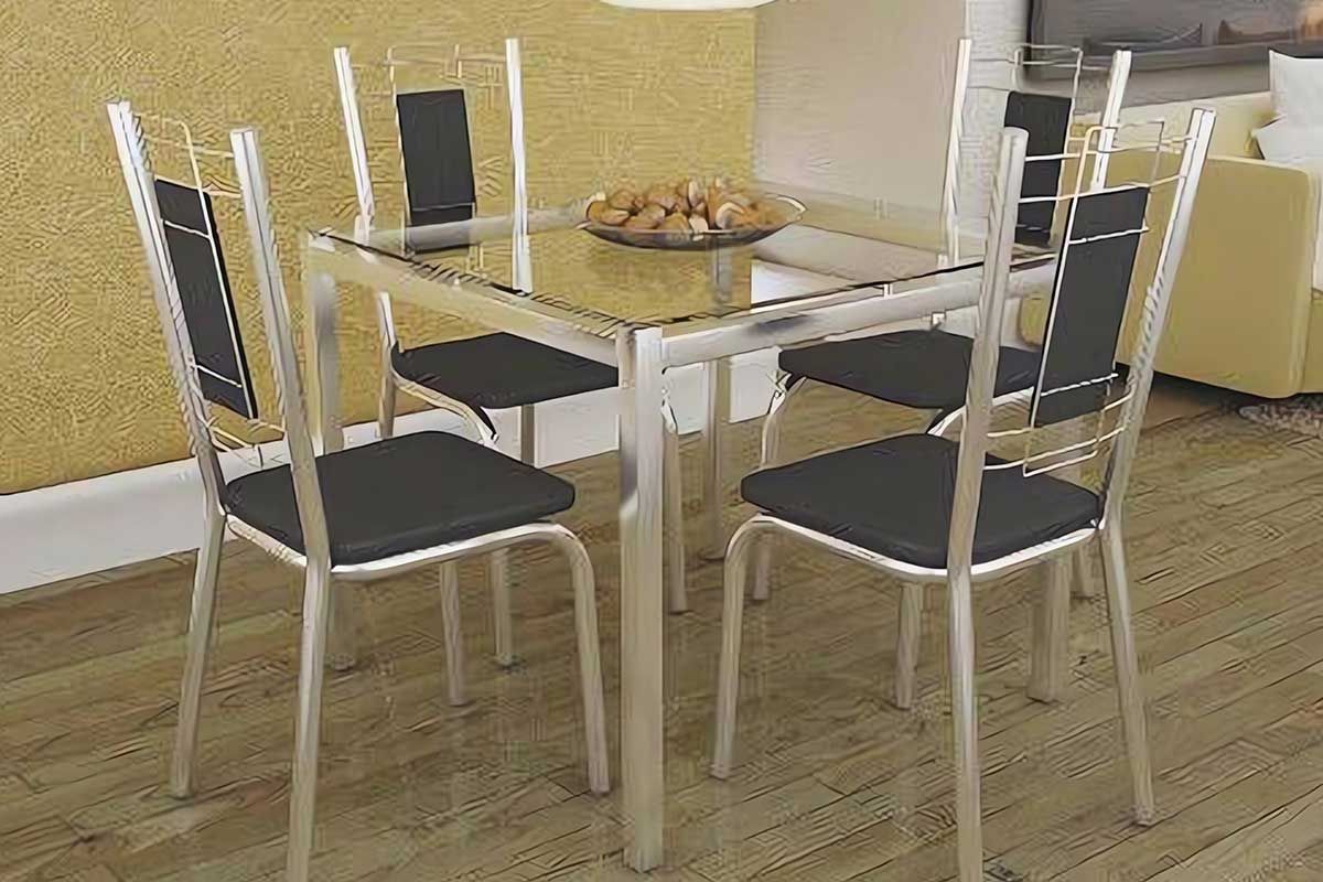 Sala Jantar Mesa Reno c/ Tampo de Vidro 90x90cm e 4 Cadeiras Florença - Kappesberg