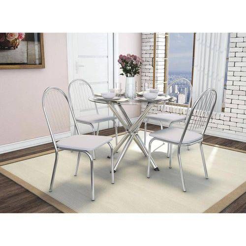 Sala de Jantar Completa Volga c/ Tampo de Vidro 95cm e 4 Cadeiras Noruega - Kappesberg