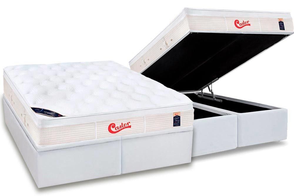 Cama Box Baú CRC +Colchão Molas Vitagel Castor