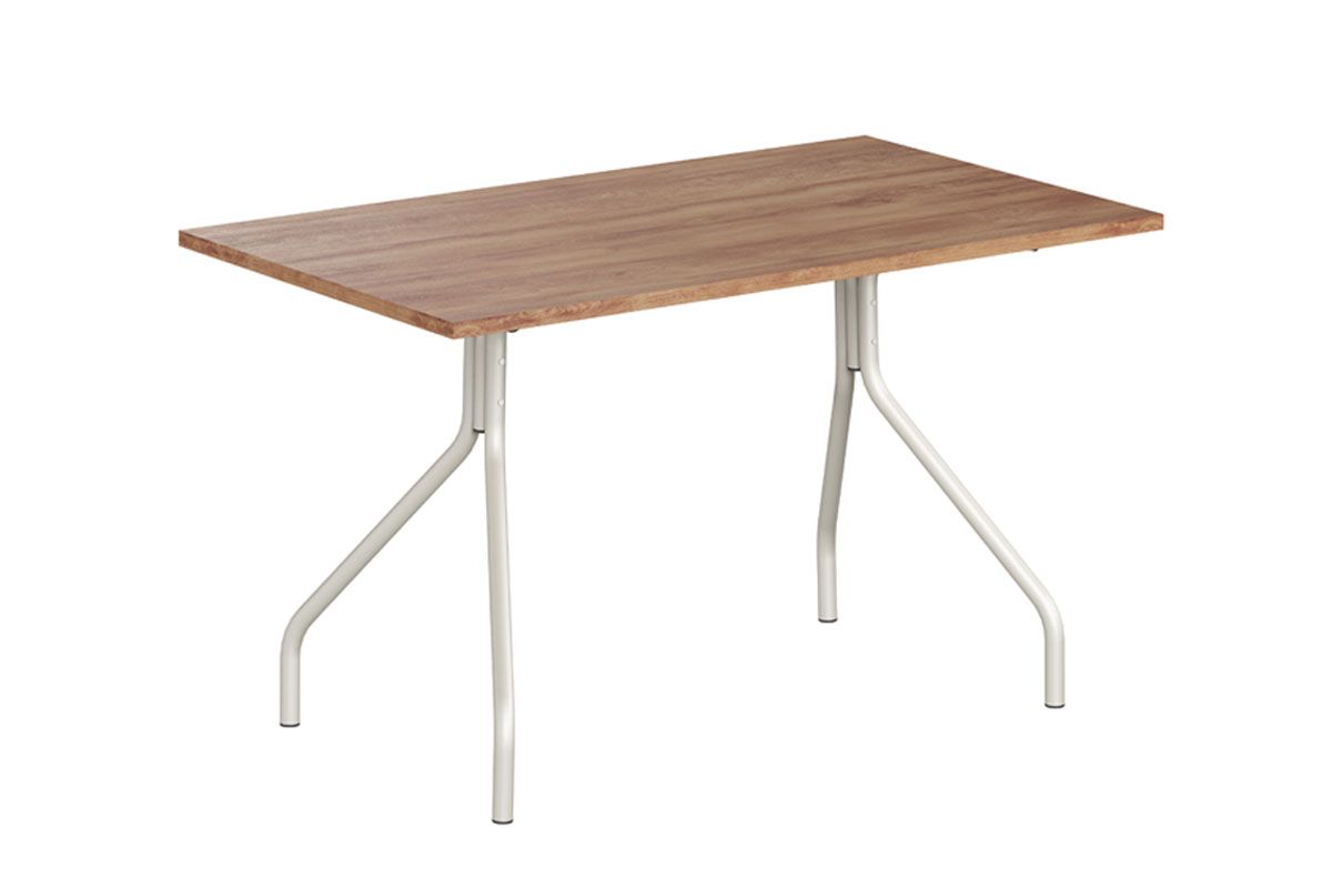 Mesa Jantar 1556 Aço c/Tampo Madeirado 136x80cm Ouro Velho/Legno Carraro