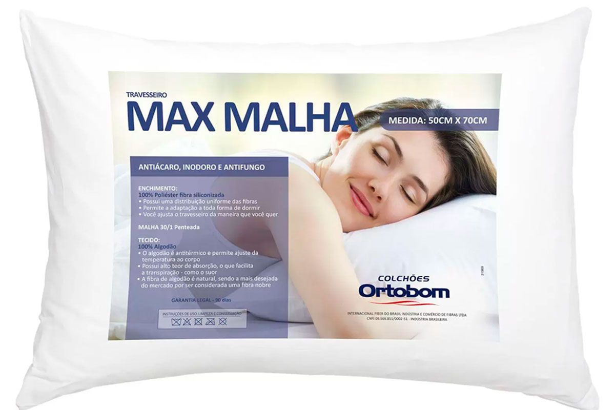 Travesseiro Fibras Pluma Siliconada Max Malha Ortobom