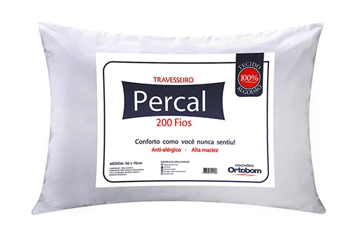 Travesseiro Fibras Pluma Percal 200 Fios Ortobom
