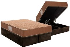 Conjunto Box Baú: Colchão Molas Ortobom Hotelaria Nanolastic Orthotel Spring + Base CRC Suede Brown