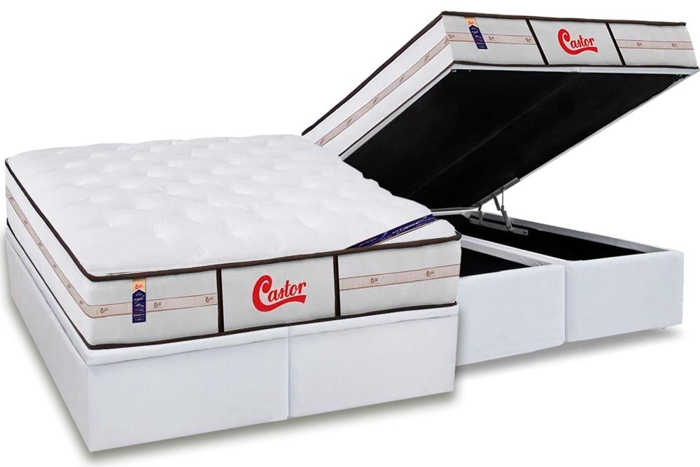 Cama Box Baú CRC +Colchão Molas Classic Castor