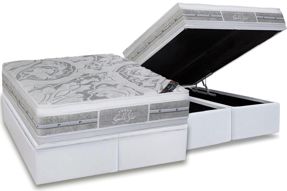 Cama Box Baú CRC +Colchão Molas LátexPlush Castor