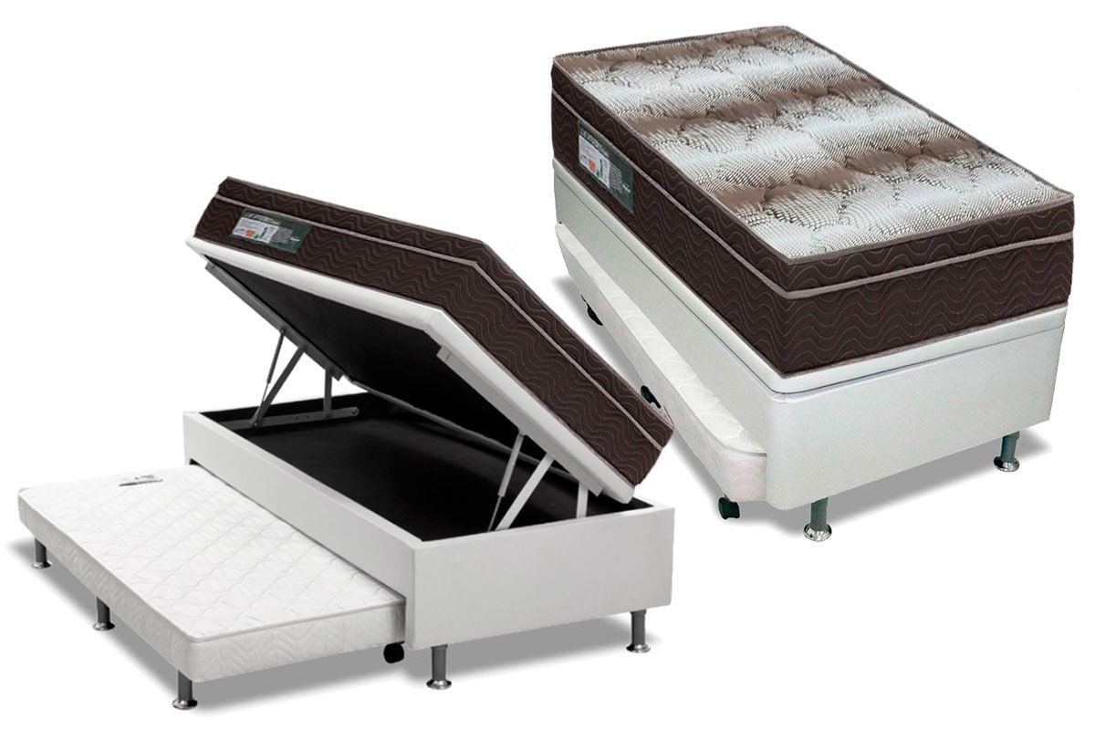Cama Baú c/Aux Filhão +Colchão Ortopédico Light Ortobom