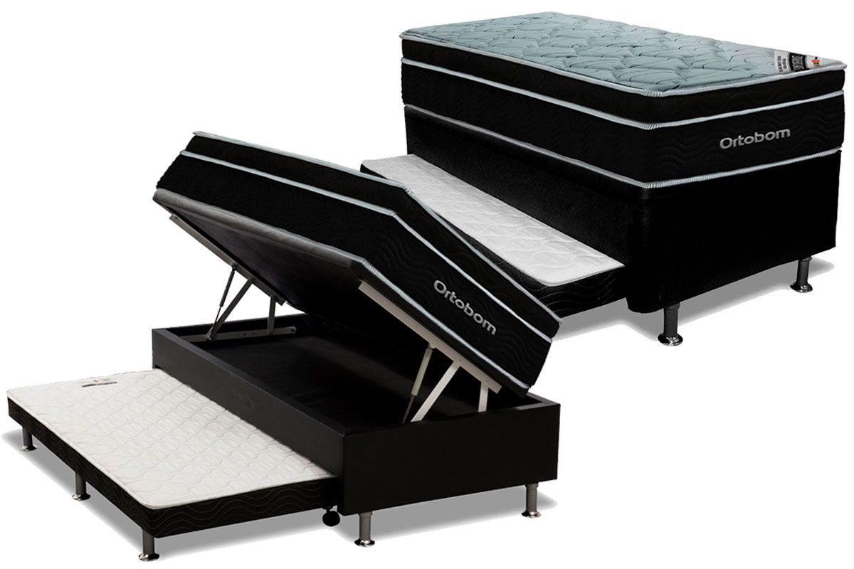 Cama Baú c/Aux CRC +Colchão Molas Elegant Ortobom