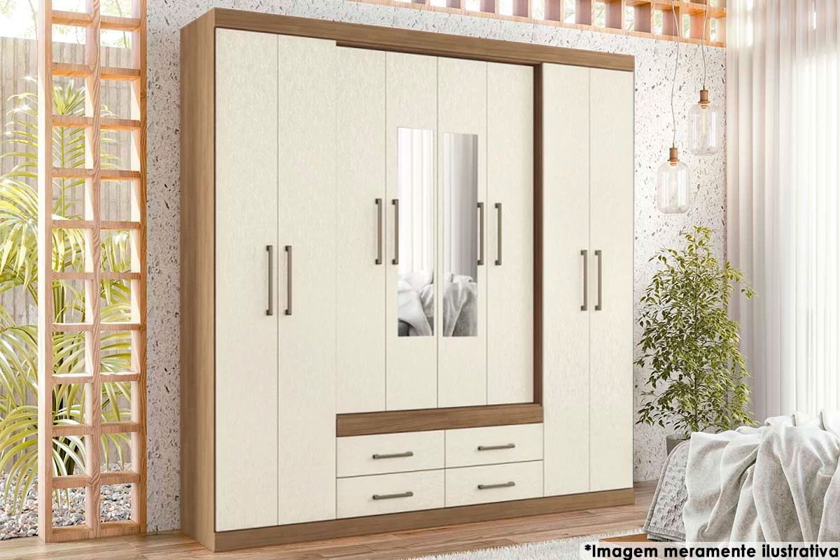 Guarda Roupa Casal 8 Portas (2 c/Espelho) e 4 Gavetas Nápoles Jatobá S. Andirá