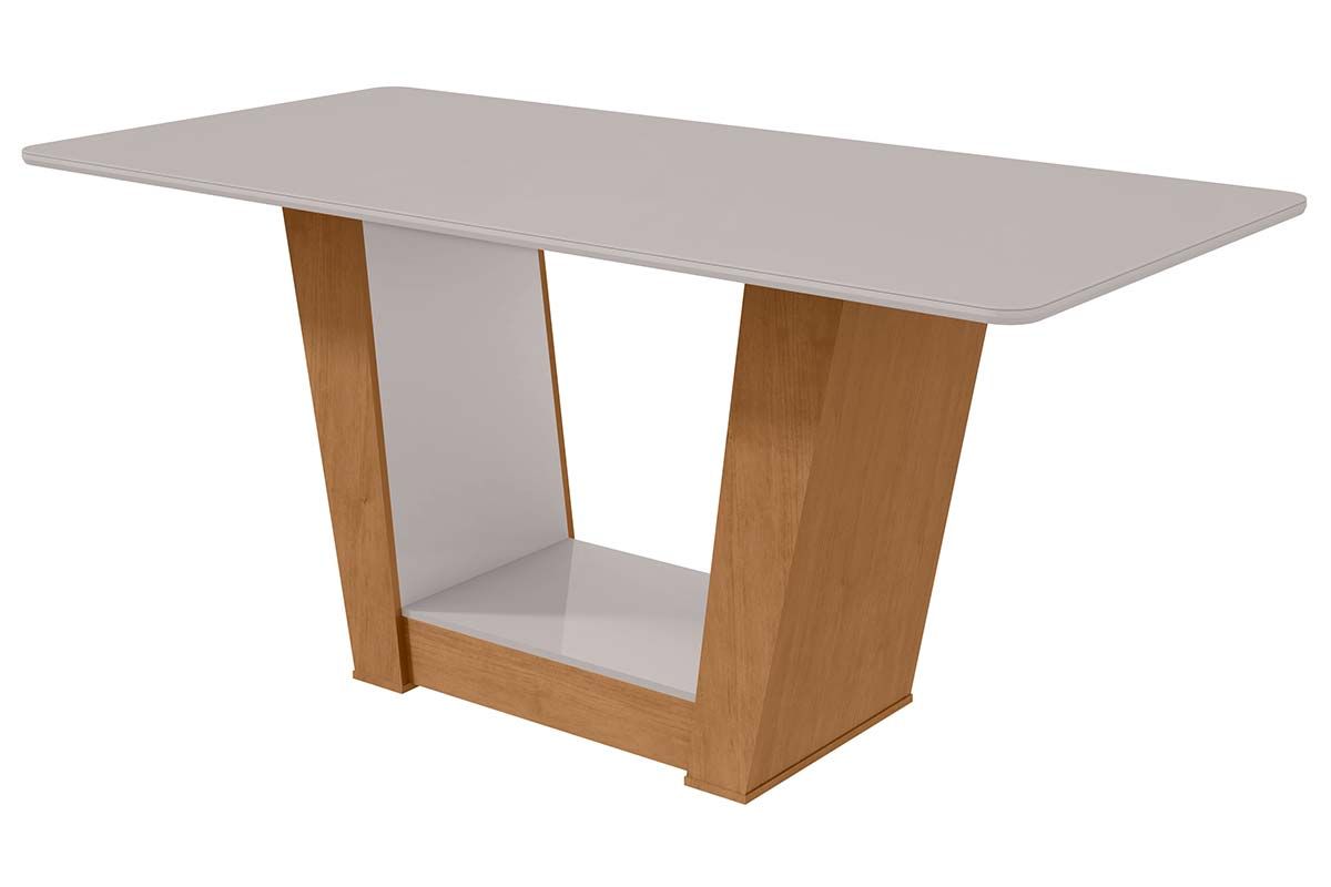 Mesa Jantar Apogeu Plus c/Tampo Madeirado Vidro 170x90cm Amêndoa/Off White Lopas