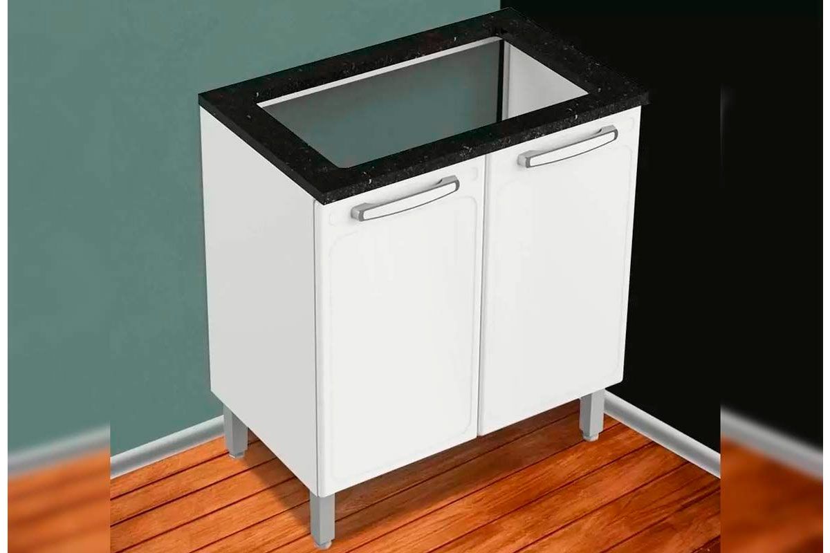 Balcão Cozinha Bertolini p/ Cooktop c/Tampo Evidence 7174 c/2 Portas 80cm Branco