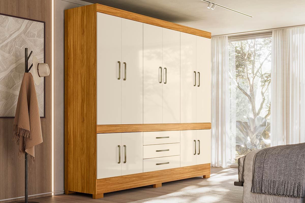 Guarda Roupa Casal 10 Portas e 3 Gavetas New Murano Amêndola Touch Demóbile