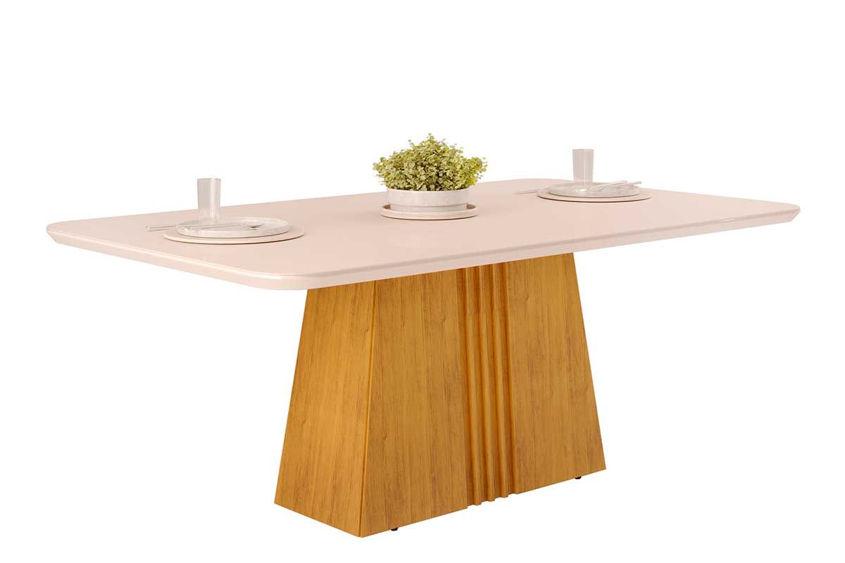 Mesa Jantar Italia c/Tampo Madeirado c/Vidro Curvo 170x90cm DJ Móveis
