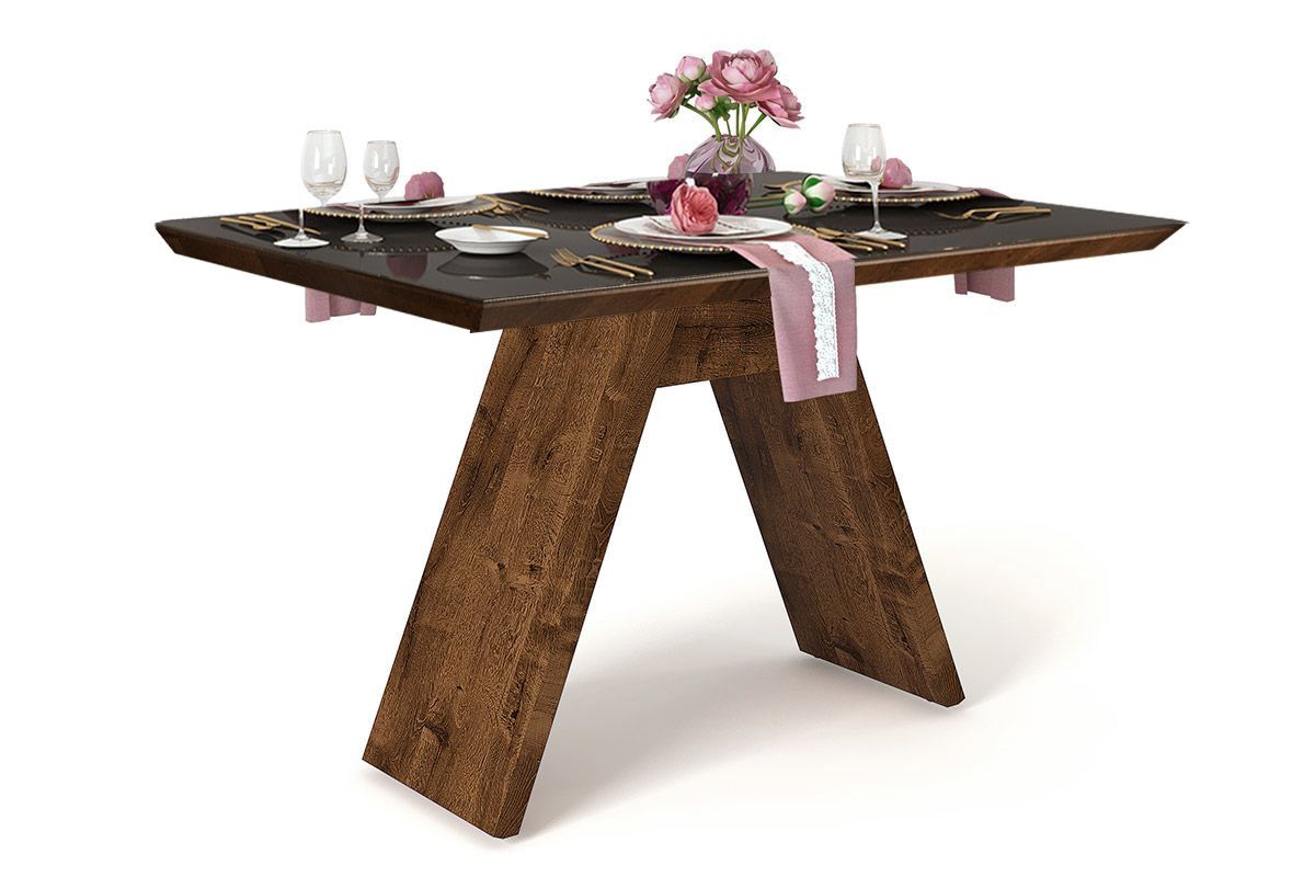 Mesa Jantar Fit c/Tampo Madeirado c/Vidro 160x90cm Malbec/Preto DJ Móveis