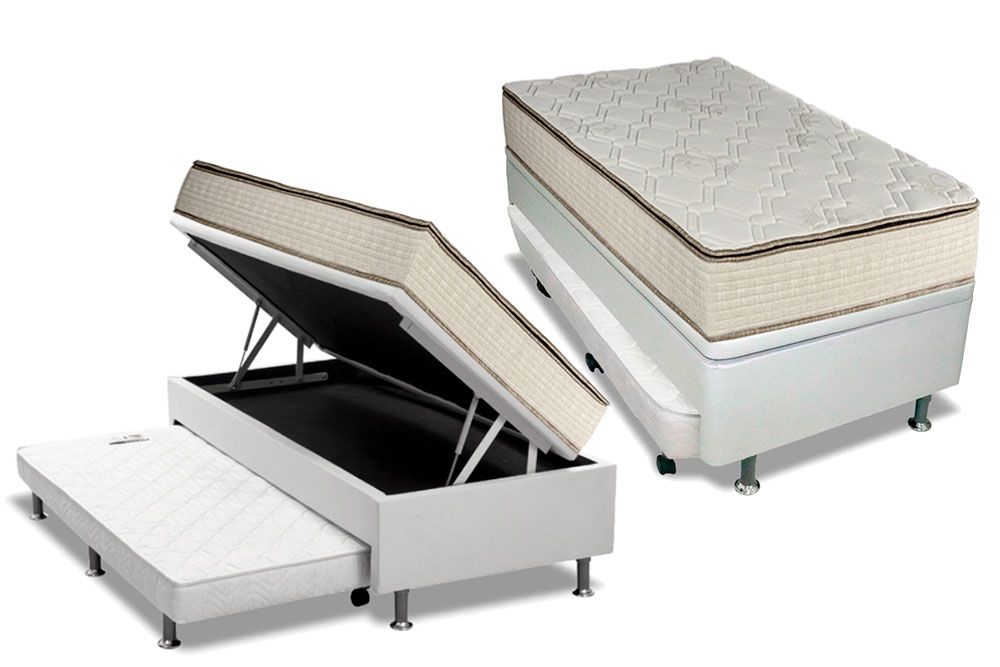 Cama Baú c/Aux Filhão +Colchão Molas Montreal Luckspuma