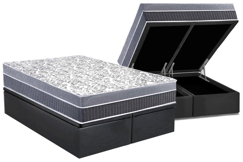 Cama Box Baú : Colchão Molas Anjos Superlastic Anjos All Star + Base CRC Suede Gray