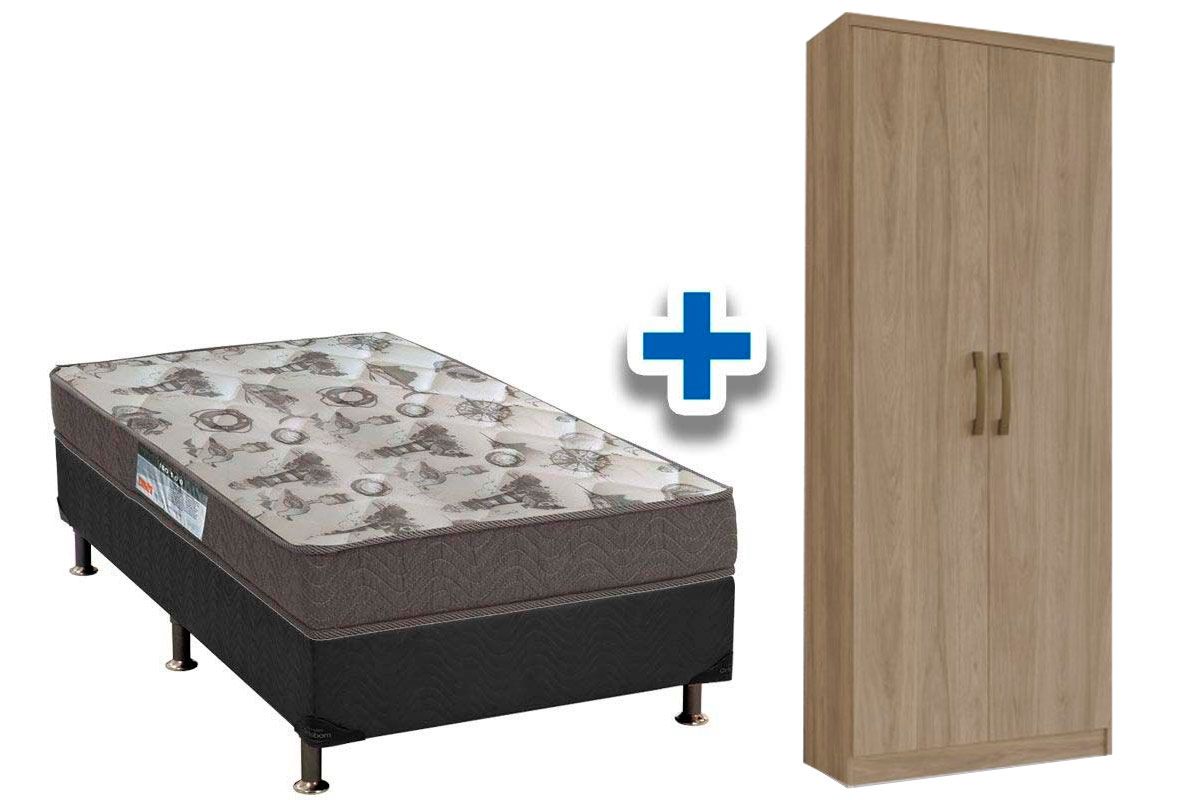 Cama Box Solteiro CRC + Colchão D33 Ortobom + Armário Multiuso Margarida