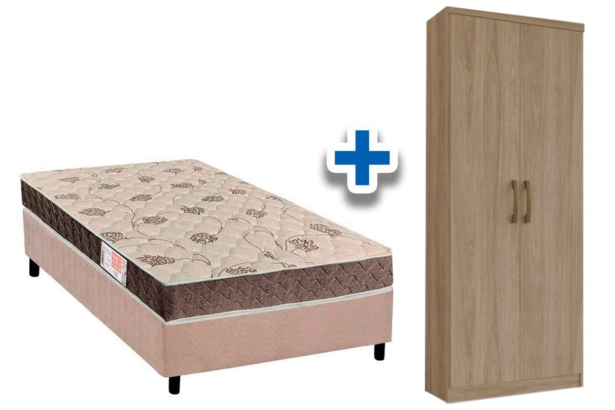 Cama Box Solteiro CRC + Colchão D33 Ortobom + Armário Multiuso Margarida