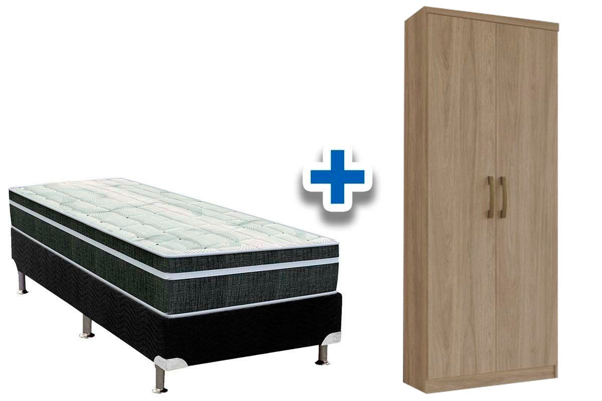 Cama Box Solteiro CRC + Colchão Molas + Armário Multiuso Margarida