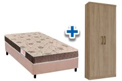 Cama Box Solteiro CRC + Colchão D33 + Armário Multiuso Margarida