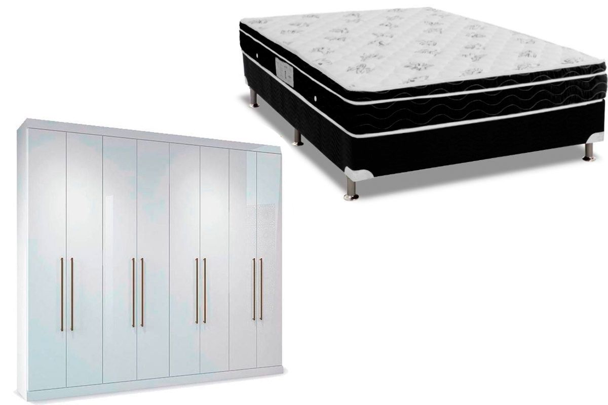 Cama Box Casal + Colchão Physical Ortobom + Guarda Roupa Master Vip 8.4