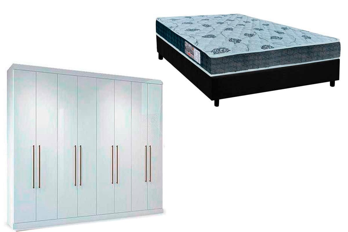 Cama Box Casal + Colchão D45 Cecina + Guarda Roupa Master Vip 8.4