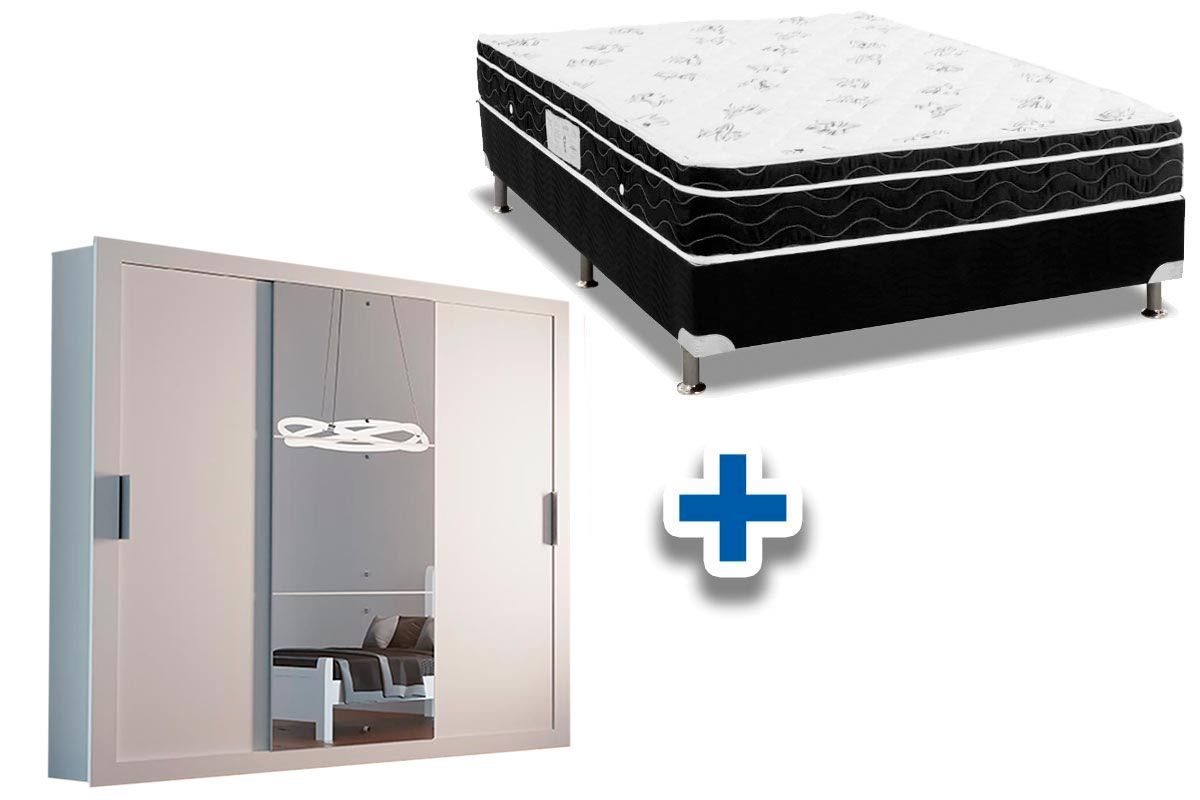 Cama Box Casal + Colchão Physical Spring + Guarda Roupa Veneza Luxo