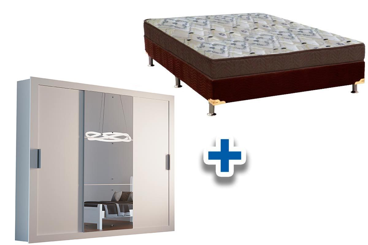 Cama Box Casal + Colchão D45 Ortobom + Guarda Roupa Veneza Luxo