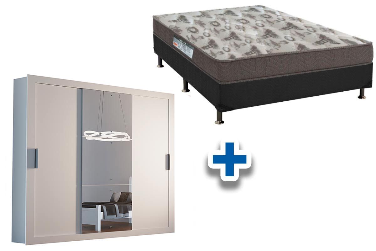 Cama Box Casal + Colchão D33 Ortobom + Guarda Roupa Veneza Luxo