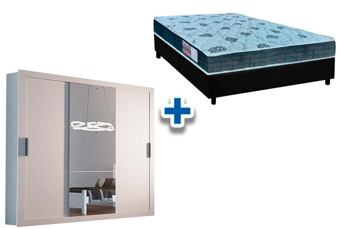 Cama Box Casal + Colchão D45 Cecina + Guarda Roupa Veneza Luxo