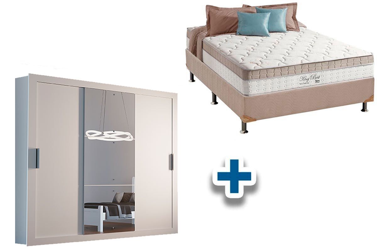 Cama Box Casal+Colchão King Best+Guarda Roupa Veneza Luxo