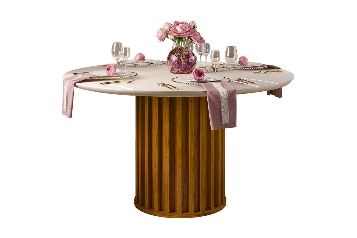 Mesa Jantar Viena c/Tampo Madeirado c/Vidro 136cm Freijó/Off White DJ Móveis