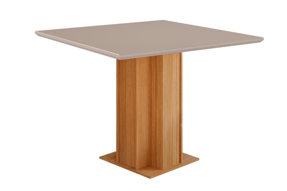 Mesa Jantar Sophia c/Tampo Madeirado c/Vidro 95X95cm Cinamomo/Off White Cimol