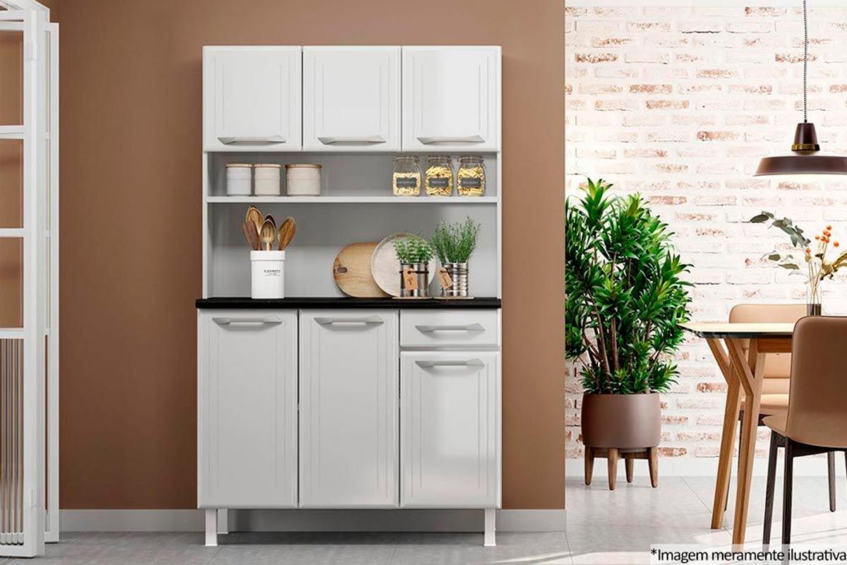 Cozinha Compacta Telasul Kit Topázio Smart Aço c/6 Portas e 1 Gaveta 105cm Branco