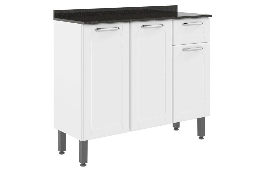 Balcão Cozinha Bertolini c/Tampo Dona Maria 6173 c/3 Portas e 1 Gaveta 105cm Branco