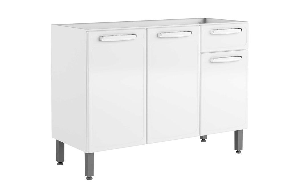 Balcão Cozinha Bertolini Evidence 7022 c/3 Portas e 1 Gaveta s/ Tampo 120cm Branco