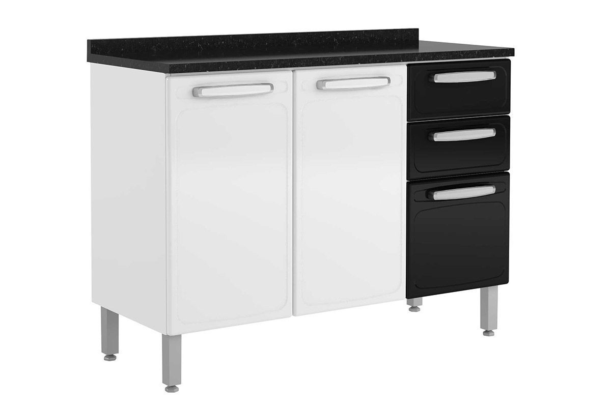 Balcão Cozinha Bertolini c/Tampo Evidence 7124 c/3 Portas e 2 Gavetas 120cm Branco