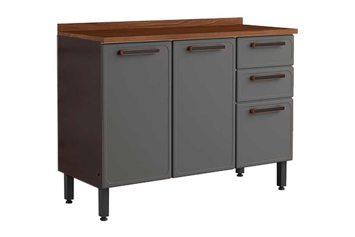 Balcão Cozinha Bertolini c/Tampo Estilo 7124 c/3 Portas e 2 Gavetas 120cm