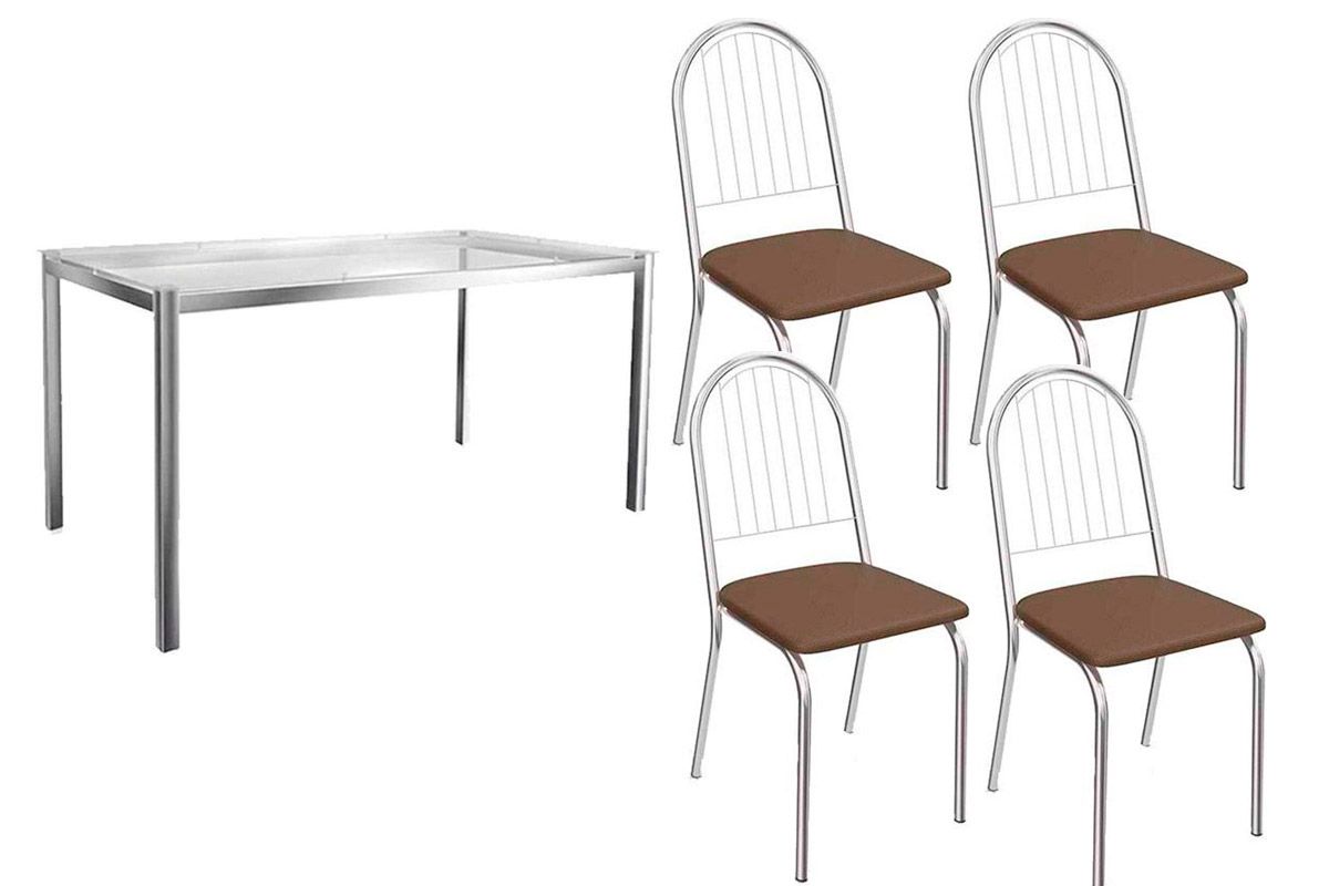 Sala Jantar Mesa Reno c/ Tampo de Vidro 150x80cm e 4 Cadeiras Noruega - Kappesberg